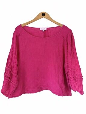 Michael Stars Pruitt Hot Pink Gauze Balloon Sleeve Top Large